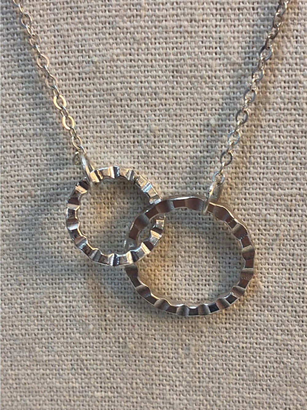 Silver Tone Linked Hammered Ring Necklace - Silver - Picture 5 of 5